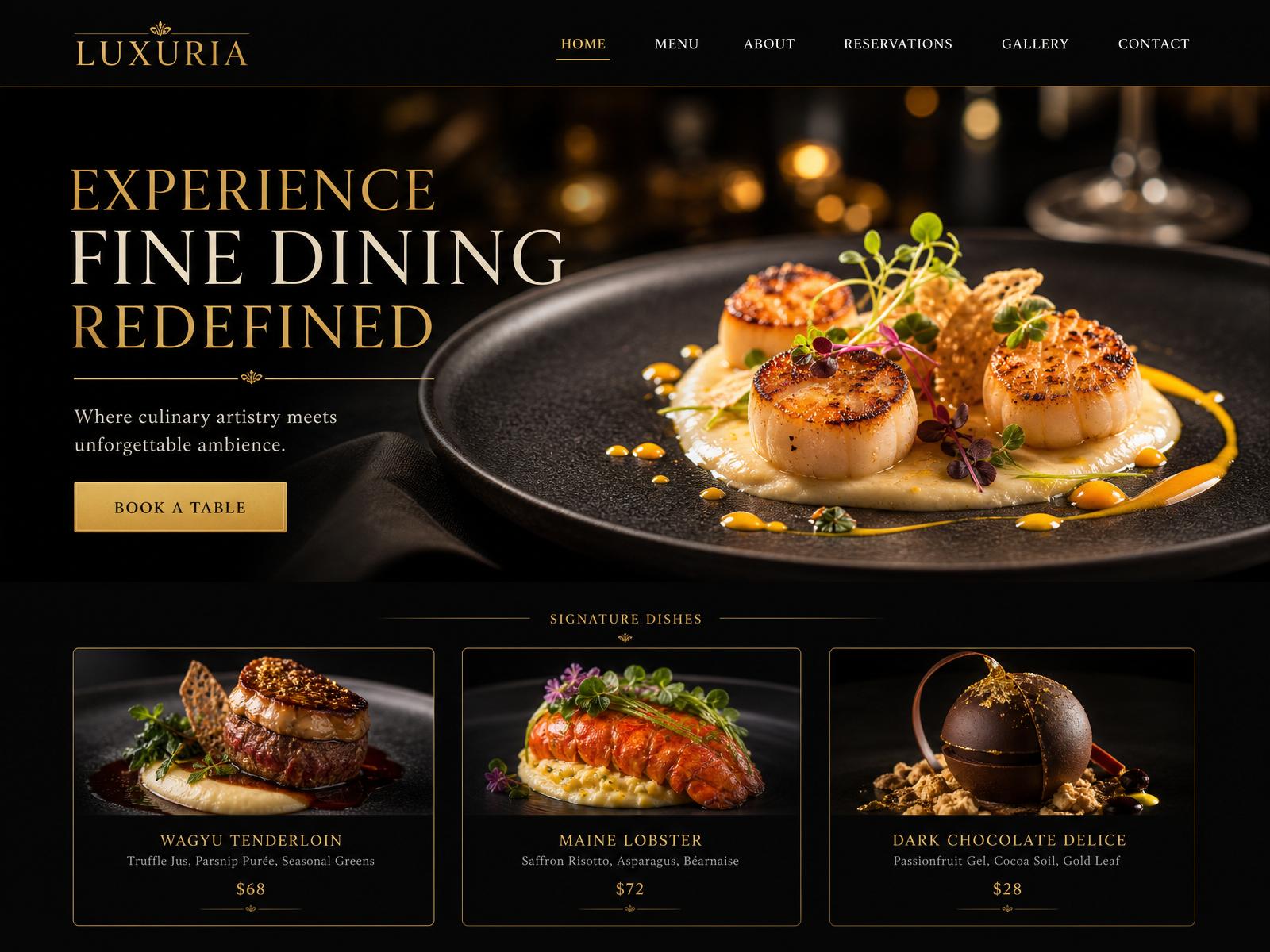 Fine dining concept — homepage