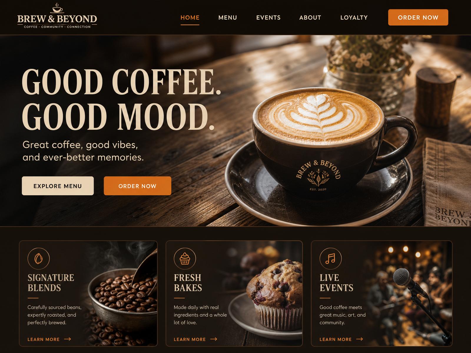 Modern cafe concept — homepage